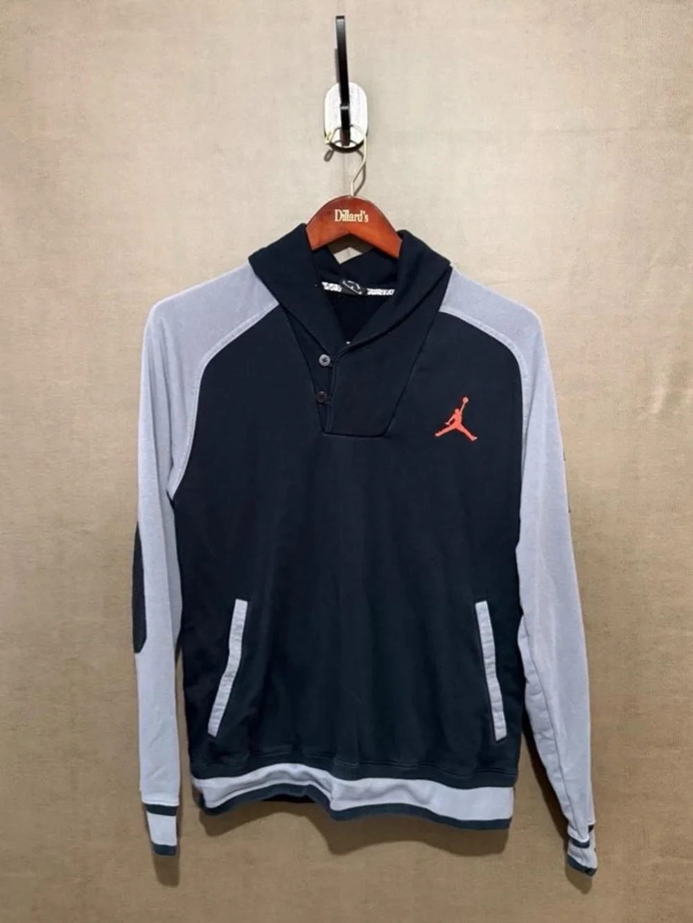 Jordan Men’s Hoodie Sweatshirt - Black with Light Gray Panels and Red Jumpman